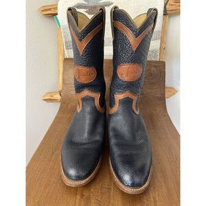 Justin Roper Cowboy Boots Vintage 80’s Navy & Brown Leather Women 6.5 Made USA